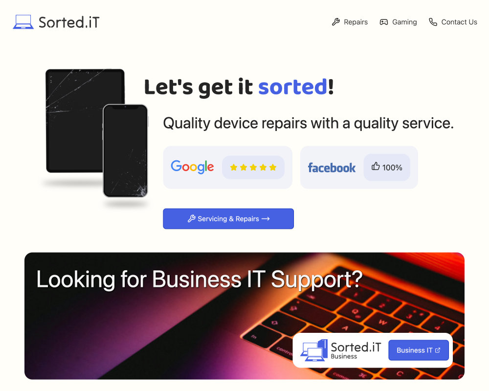 Sorted IT services website built by Web Design Ayrshire